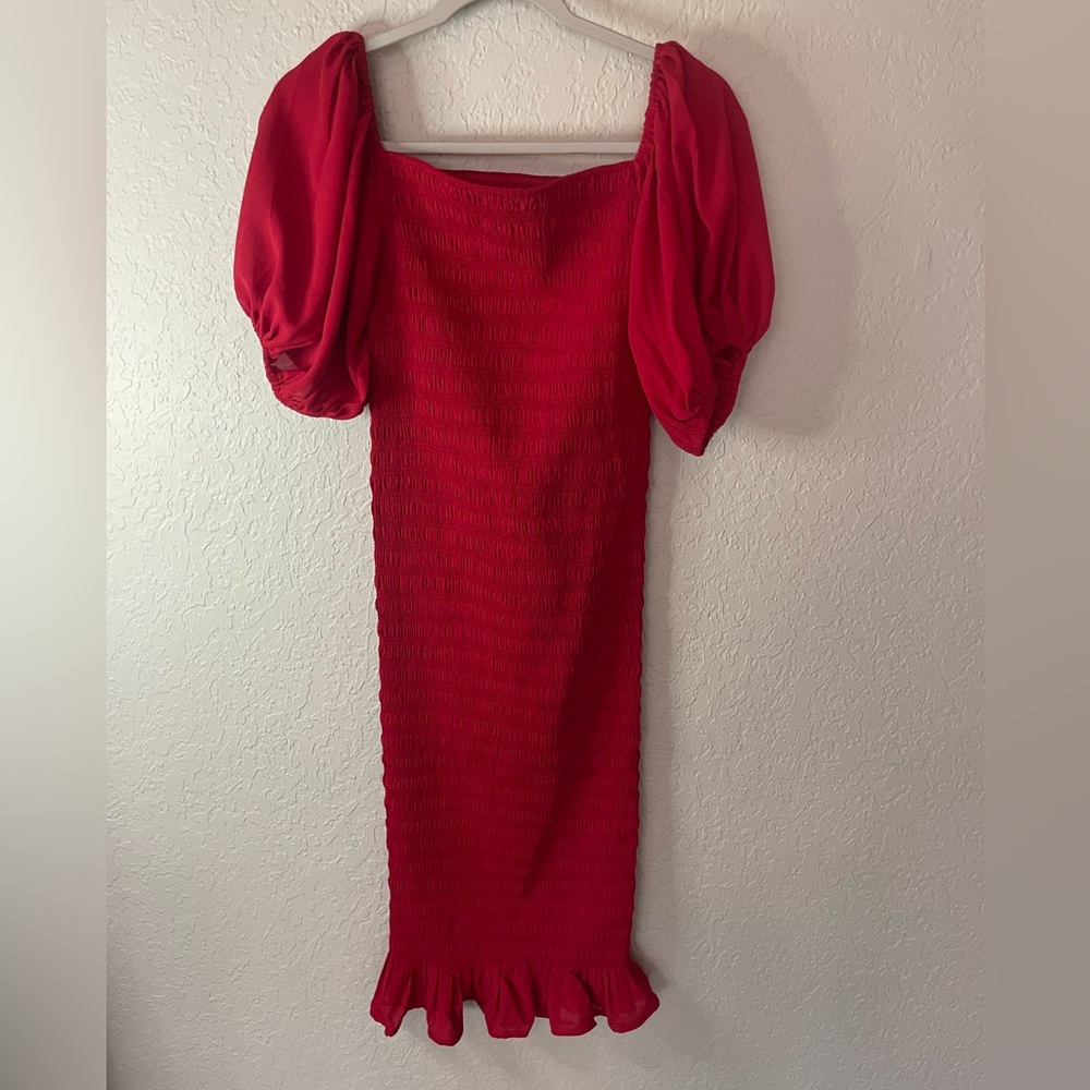 Velvi Women’s Skyla Shirred Midi Dress RED - Picture 4 of 8